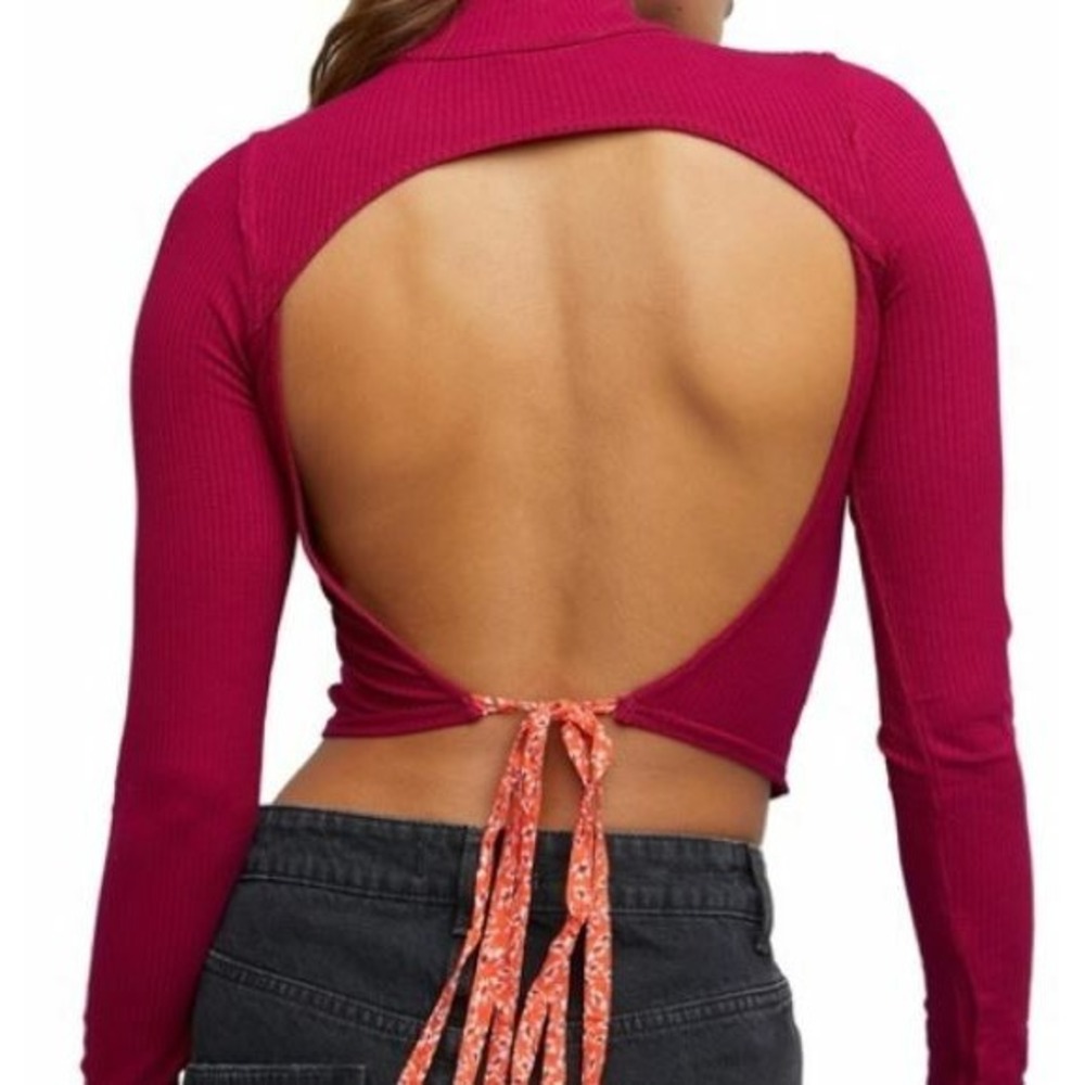 Free People We The Free Night Out Red Open Back Ribbed Top OB1167433 XS